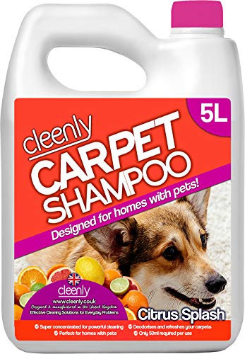Cleenly Pet Carpet Shampoo Cleaner Solution 5L - Citrus Splash Fragrance - Safe for All Carpet Cleaning Machines, Effectively Removes Dog, Cat, Pet Odours, Urine/Wee Smells,