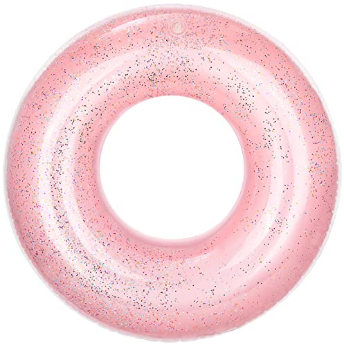 MoKo Swim Rings with Glitter, 120cm Diameter Inflatable Pool Float Swimming Pool Float Tube Round Shaped Swimming Tube Water Fun Beach Pool Toys for Summer Party for Adults - Rose Gold