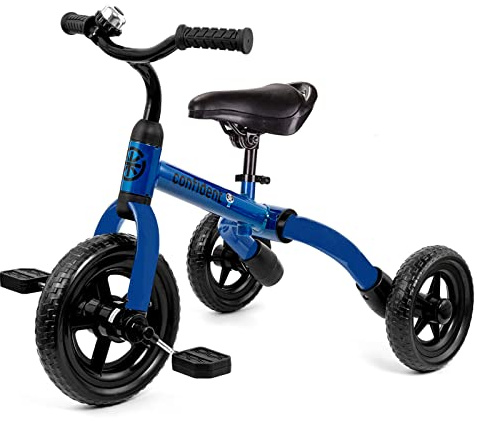 Ancaixin 3 in 1 Toddler Tricycles for 2-5 Years Old Boys and Girls with Detachable Pedal and Bell, Foldable Baby Balance Bike Riding Toys for 2+ Kids, Child Birthday Christmas New Year Gift Blue