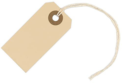Manila Tags with String Attached - #1, 2 3/4” x 1 3/8” Box of 250 Small Blank 13pt Paper Tags with Hole and Strings Attached, Small Labels with Strings