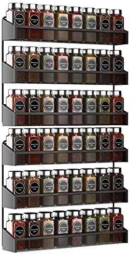 AULEDIO 2 Pack Spice Rack Organizer, 3 Tier Counter-top Stand or Wall Mounted Storage Rack Hanging Shelf for Kitchen Cabinet, Cupboard, Pantry Door Bathroom Shower Cosmetic (Black)