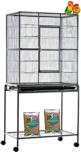 54 Large Wrought Iron Breeding Flight Canary Parakeet Cockatiel Lovebird Finch Cage Side Nesting Box Doors with Removable Rolling Stand