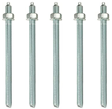 Isolbau Barres d'ancrage M12 x 220 mm - Lot de 5 tiges filetées galvanisées avec écrou et rondelle - Pour charges lourdes