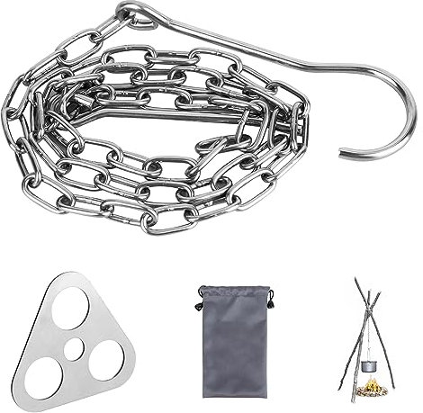 Trépied pour brasero, barbecue en acier inoxydable, pour accessoires de barbecue suspendu, anneau de trépied avec chaîne et crochet, pour foyer, bouilloire