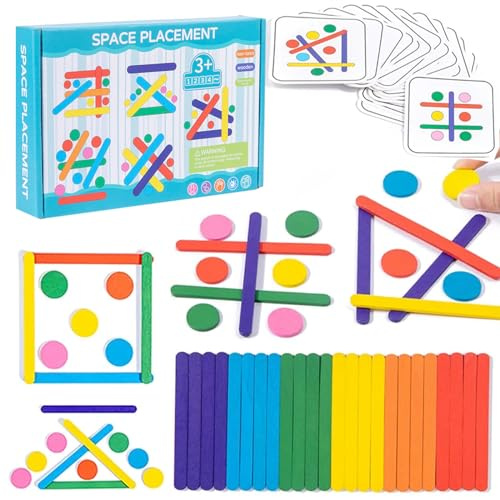 Jastown Rainbow Stick Puzzle spel, Montessori leksak för 3-6 år, tangram, sensorisk finmotorik koncentrationsspel, plug-in träpussel