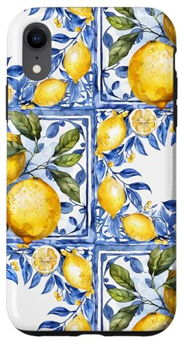 Lemon italian blue tiles pattern portugal morocco azulejo Case for iPhone XR