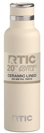 RTIC 20oz Journey Water Bottle Ceramic Lined Metal Stainless Steel Vacuum Insulated, BPA Free, Reusable, for Water, Hot and Cold Drinks, Travel, Sports, Camping, Beach