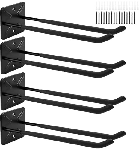 AKOLAFE 4 supporti per dispositivi da parete, per carichi pesanti, colore nero, supporto per attrezzi da parete, doppio gancio da parete, per garage, per carichi pesanti da parete, per officina, da