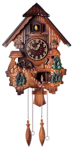 LIANZHUANG Cuckoo Clock with Chirping Bird on Hour & Couple Dancing To Music, Vintage Wood Wall Clock, Battery Operated Pendulum Clock for Home Décor