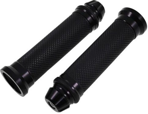 Poignées de Guidon Moto 22 mm et 24 mm - Aluminium CNC anodisé Noir - Caoutchouc antidérapant - Embouts démontables - 1 Paire pour Moto Scooter