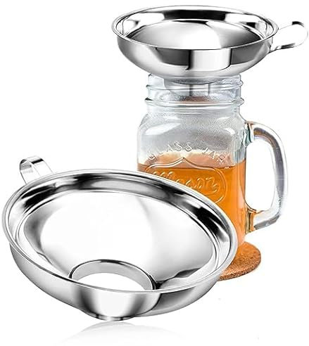Set di 2 imbuti in acciaio inox, imbuto per marmellate, imbuto in acciaio inox, con manico grande e piccolo, set di piatti da cucina, grande apertura per spezie, liquidi, polveri, fagioli