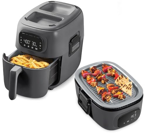 Dash Flip & Fry™ Digital 2-in-1 Grill & Air Fryer - Has AirCrisp® Technology - Digital Touchscreen, Ceramic Nonstick Grill Plate & Special Dehydrate Function - 7 Quarts - Forged Iron