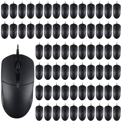 Kathfly 30 Pcs Black Wired USB Computer Mouse Bulk 1000 DPI 3 Button Corded Mouse with Home Office Noiseless Simple USB for Computer Laptop Desktop PC