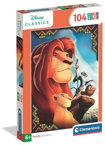 Clementoni Puzzle Disney Lion King 104 Stücke für Kindern 6-8 Jahre, Cartoon, Geschenk für Kinder, Puzzle für Kinder, Made in Italy, 25052