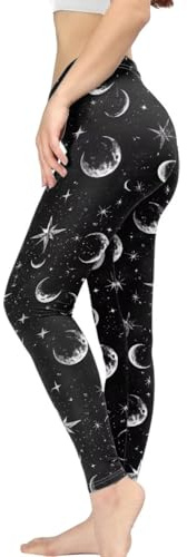 Kuiaobaty Moon Stars Leggings for Women High Waisted Tummy Control, Celestial Galaxy Yoga Pants Workout Running Sports Activewear, 34