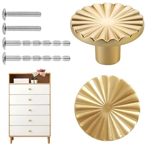 BUZUYIWAR 2 Pack Gold Brushed Vintage Cabinet Knobs Doors Hardware Handles Brass Flat Drawer Pulls with Screws Set for Cupboard Dresser Wardrobe Jewelry Boxes Drawers