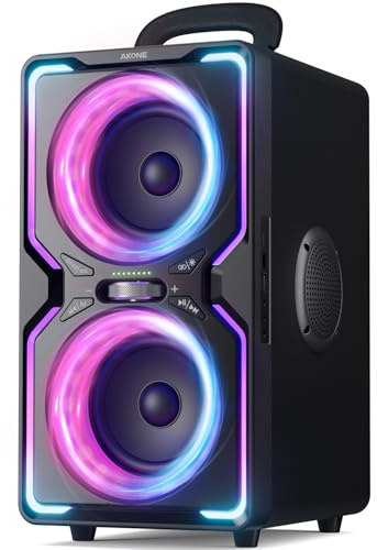 AKONE Cassa Bluetooth Potente Portatile: 240W Altoparlante Party Wireless Bluetooth Speaker, Super Natural Bass,15Hr Playtime,TWS, Luci LED Fantastiche per Feste, Campeggio, Spiaggia, Cortile