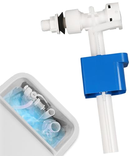 Válvula de llenado de cisterna universal G3/8 y G1/2 – Válvula de latón para ahorro de agua, repuesto para cisternas, válvula de admisión universal con flotador (azul) – duradera