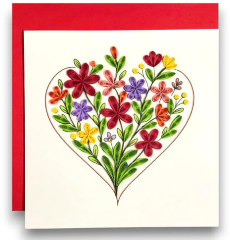 HAIANCO Handmade Quilling Greeting Card Floral Heart Design – Romantic Paper Art for Her, Birthday, Anniversary, Valentine’s Day, Thinking of You, Special Occasion Gift Keepsake