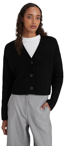 Style & Republic Cardigan corto da donna con scollo a V in 90% lana merino e 10% cashmere – La tua morbida giacca in cashmere Premium a maniche lunghe per eleganti giornate autunnali e invernali, Nero