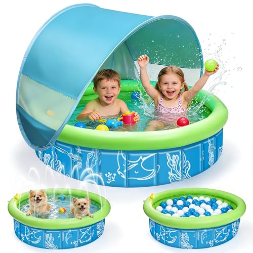Cheffery Piscina per Bambini Pop-Up 4-in-1, Tenda da Spiaggia con Spruzzi d’Acqua, Piscinetta Neonato Spiaggia con Anti-UV SPF 50+, Tenda Portatile per Giardino, Spiaggia e Picnic (100x30 cm)