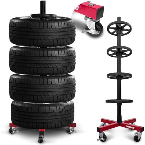 Humberg Reifenregal 110 kg - Mobil Freistehend 4 Reifen - Stahl und Aluminium - Verhindert Verformungen - Garage Werkstatt