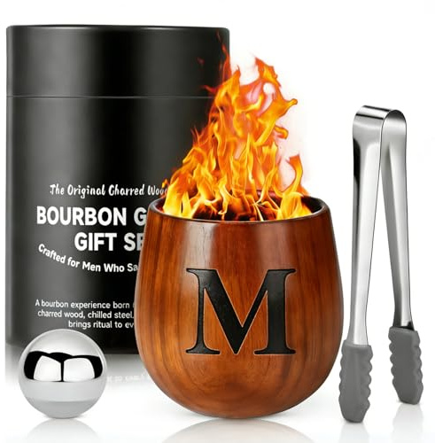LAIKAIEU Set Bicchieri Da Whisky in Legno Carbonizzato, Bicchiere Borbone Personalizzato, Bicchiere Da Whisky Isolato, Regali Perfetti Per Uomini Marito, Papà, Amanti Del Whisky, Compleanno (M,300ml)