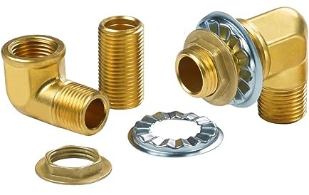 Krowne 21-190L Wall Faucet Mounting Kit for Pre-Rinse Units – Includes (2) 1/2 NPT x 1/2 NPS Brass Elbows, (2) Nipples, (2) Lock Nuts, Rosettes & Gaskets, Low Lead Compliant