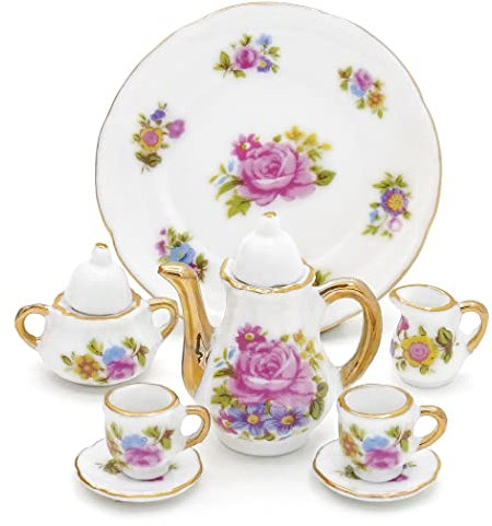 Odoria 1/6 Miniatur Teeservice Porzellan Geschirr Puppenhaus Zubehör, Rosa Blume