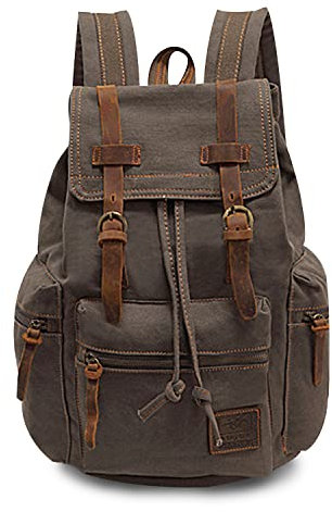 FANDARE Vintage Rucksäcke Schulrucksack Segeltuch Daypacks Ranzen Mädchen Schulranzen für 15.6 Zoll Laptop Taschen Herren Damen Schultasche für Arbeit Wandern Reisen Camping Rucksack Grün