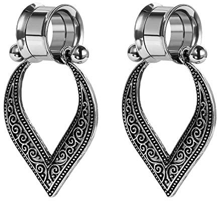 COOEAR Stainless Steel Gauges for Ears Double Flared Screw Back Plugs And Tunnels Flower Dangle Expander Stretchers