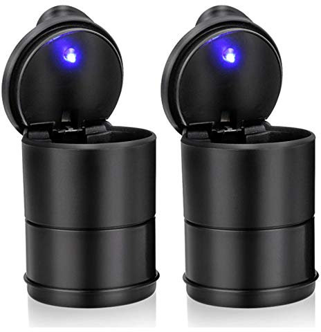 Chingde Aschenbecher Auto, Aschenbecher mit Deckel, Automatisches LED-Licht, Flammhemmend, Versiegelt, Abnehmbar, Hochtemperaturbeständig, Großem Fassungsvermögen (2 Stück)