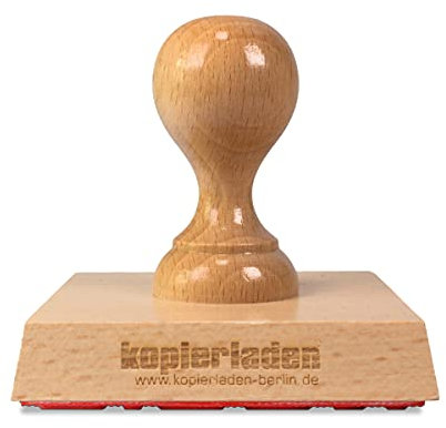 Holzstempel 80mm mit Wunschtext und Logo personalisieren - optional mit Stempelkissen und Tinte - Bürostempel und Adresstempel selbst gestalten