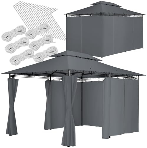 tectake® Carpa Pabellón, Cenador Jardín Exterior, Paneles Laterales, Cenadores para Jardin, Soporte Estable, Pergolas de Jardin, Carpas para Exteriores - 3x4 m Antracita