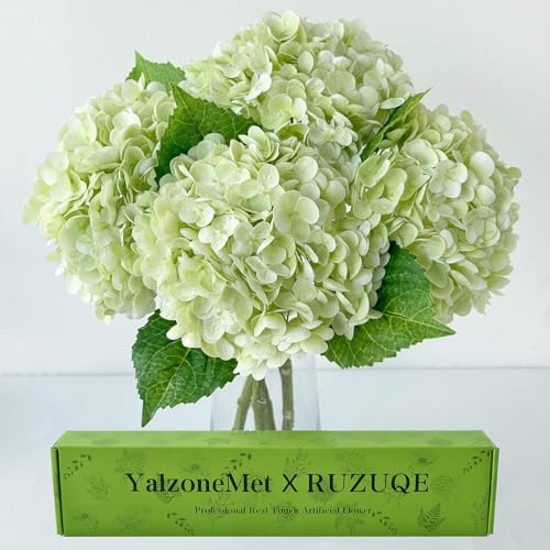 YalzoneMet RUZUQE 3 Pcs 21 in Artificial Light Green Hydrangea Natural Lifelike Real Touch Faux Large Royal Hydrangea for Home Party Outdoor Wedding Decor Table Centerpiece Artificial Flower