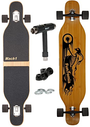 Camber Longboard con rodamientos de cerámica Mach1 en Flex1 Drop Through Cruiser Freeride Skate Full Board con T-Tool