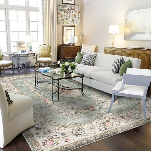 TALETA Teppich Wohnzimmer waschbar rutschfest, Kurzflor Teppich Schlafzimmer, Vintage-Teppich orientalisch, Carpet Living Room, groß Teppich 160 x 230 cm, grün