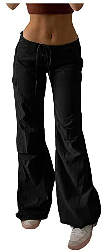 KBOPLEMQ Pantaloni cargo da donna, a vita bassa, pantaloni cargo a gamba larga, dritti, da trekking, da donna, a vita alta, casual, per lavoro, tempo libero, alla moda