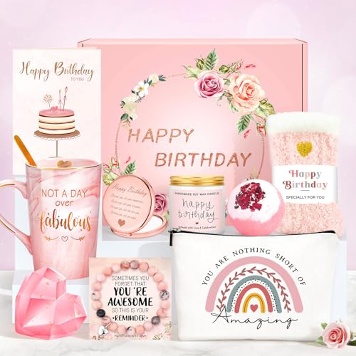 Birthday Gifts for Women Happy Birthday Gift Baskets for Women Unique Not A Day Over Fabulous Mug Gift ideas Pink Gifts Box Set Presents for Her Friends Mom Sister Wife Coworkers Daughter Aunt Mom