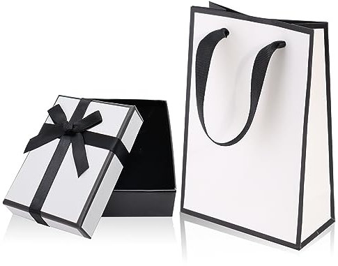 Small Gift Box and Gift Bag, 9x7x3cm Jewellery Gift Box and Paper Bag Bracelet Earring Ring Necklace Gifts Box with Lid for Presents