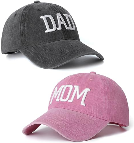 Set di 2 cappelli mamma e papà ricamati regolabili da baseball regalo per genitori coppie classici cappelli regalo mamma papà, 6 5/8-7 5/8