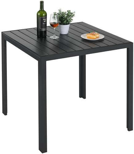 LIFERUN Gartentisch Aluminium, 75x75cm WPC Balkontisch Wetterfest, Quadratischer Terrassentisch, Rutschfester Esstisch Outdoor, Schwarz