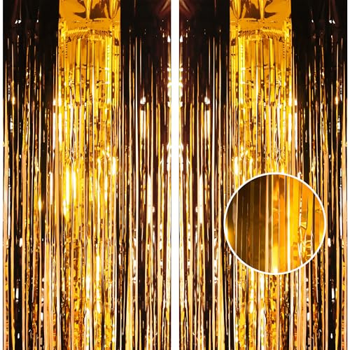 2 cortinas de oropel negro y dorado con purpurina de 3.2 x 8 pies, cortina de flecos para puerta, telón de fondo, decoración de fiesta de cumpleaños para niñas y mujeres, despedida de soltera