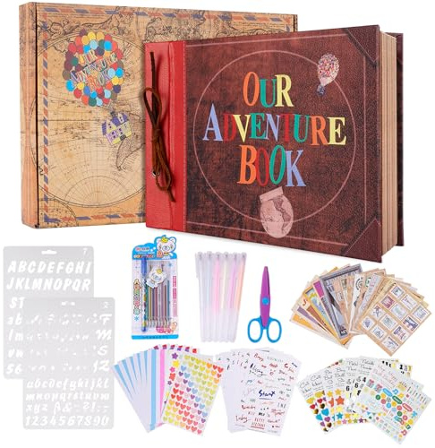 Our Adventure Book áLbum De Recortes 80 PáGinas,Cubierta De Cuero 3d,CordóN De Cuero AutéNtico,Viene Con Una Caja De Accesorios Para áLbumes De Recortes,Adventure Book Regalo Para Amigos