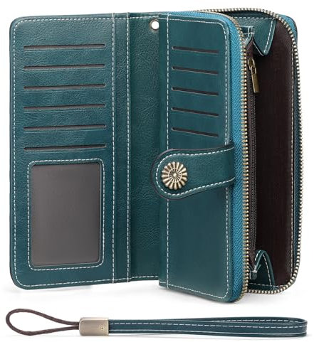 GOIACII Geldbörse Damen RFID Schutz Groß Leder Portmonee Gross für Frauen, Lang Geldbeutel Große Kapazität Portemonnaie Damen mit 13 Kartenfächer und Abnehmbarer Handschlaufe