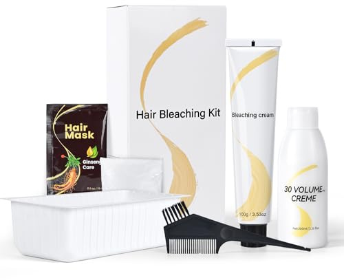 Hair Bleach Kit, Hair Lightener for Dark Hair, Bleach Cream with Hair Mask, Protect & Repair While Lightening, Lifts up to 8 Shades, Complete kit with Tint Bowl, Brush, Gloves & Cap