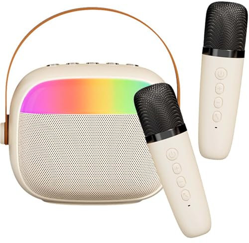 Altavoz Bluetooth Portátil con 2 Micrófonos Inalámbricos, Altavoz con Iluminación RGB, Altavoz de Sonido Envolvente Graves Potentes, Sistema de Karaoke Carga Rápida para Hogar y Fiestas al Aire Libre