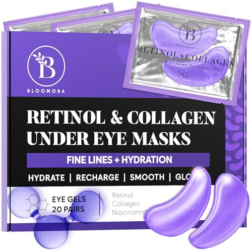 BLOOMORA Patch Yeux Anti Cernes (20 paires), Masque Yeux avec Niacinamide et Acide Hyaluronique, Patch Anti Cernes et Poches - Collagène - Rétinol
