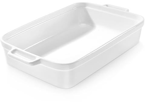 Casserole Dish,Large Baking Dish Cookware,Deep Lasagna Pan for Oven,Ceramic Bakeware for Baking, Easy to Clean (White, 5.5 Quart,No Lid)