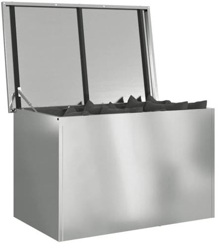 vidaXL Scatola di Stoccaggio Esterno Argento 80 x 50,5 x 50 cm Acciaio, Soluzione di stoccaggio per Giardino e terrazzo, Box Resistente, Organizer in Metallo, armadietto Rettangolare
